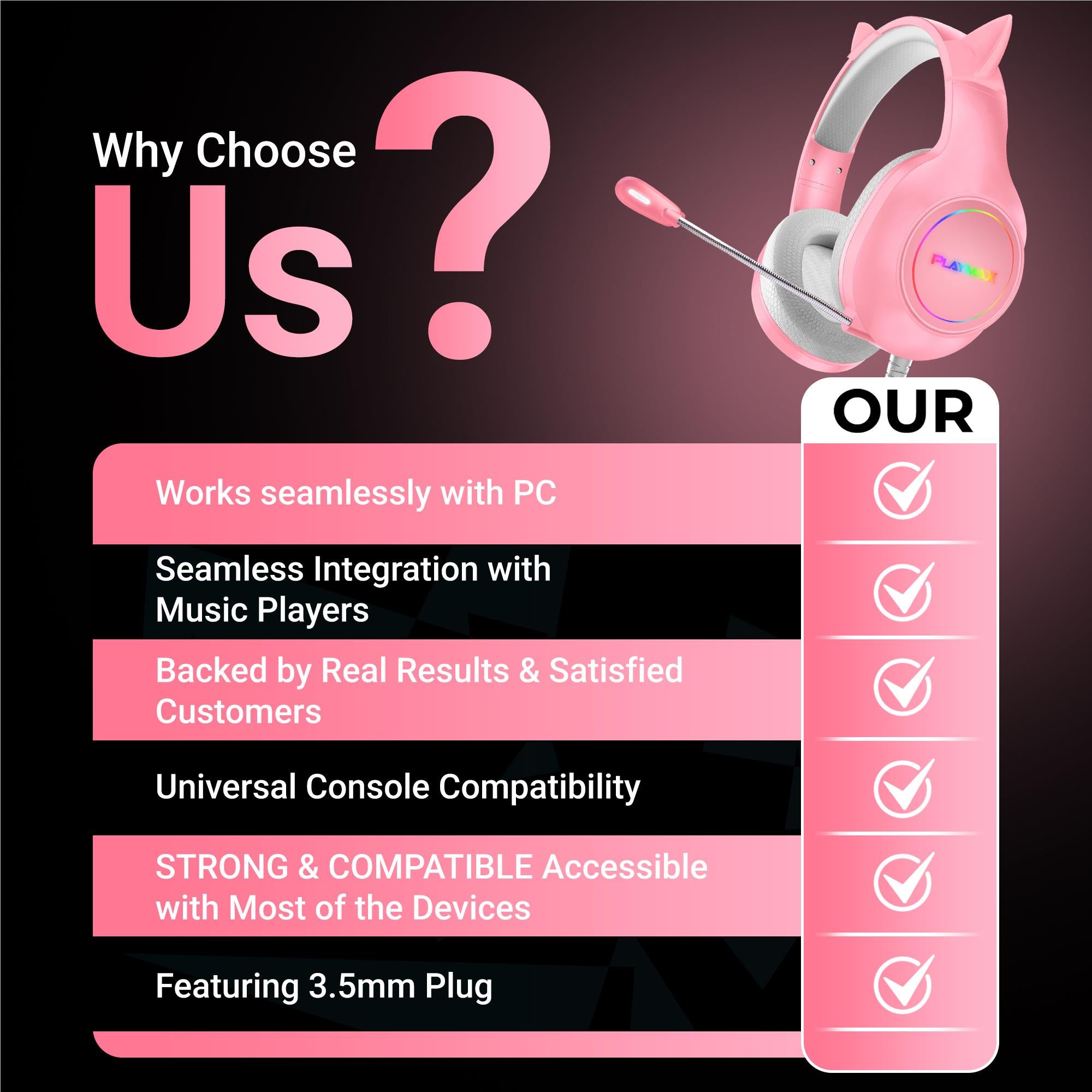 Playmax RGB Cat Ear Gaming Headset - Pink